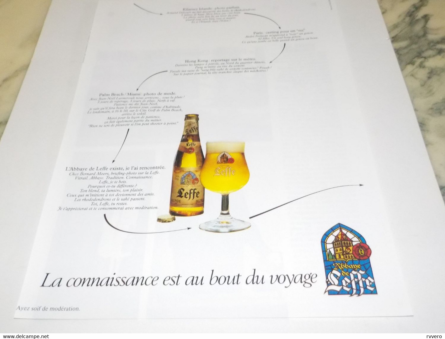 ANCIENNE  PUBLICITE BIERE ABBAYE DE LEFFE 1988 - Alcohols