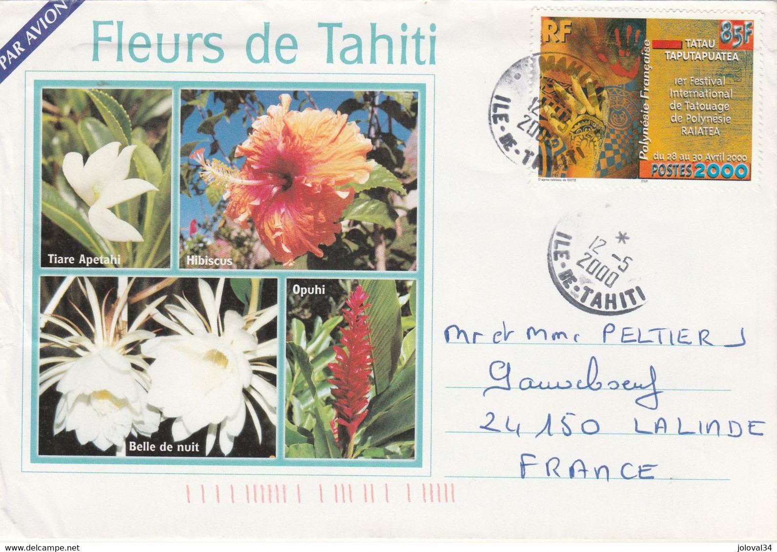 Polynésie Yvert 614 Tatouage Mahina 12/5/2000 Lettre Illustrée Recto Verso Pour Sauveboeuf Lalinde Dordogne - Covers & Documents