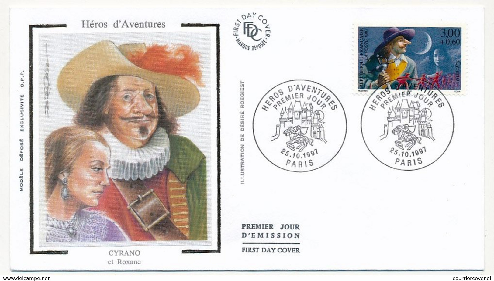 FRANCE => 9 Env. FDC Soie - Héros D'Aventures - D'Artagnan, Cyrano, Lancelot... 3 Cachets Secondaires Compris - 1990-1999