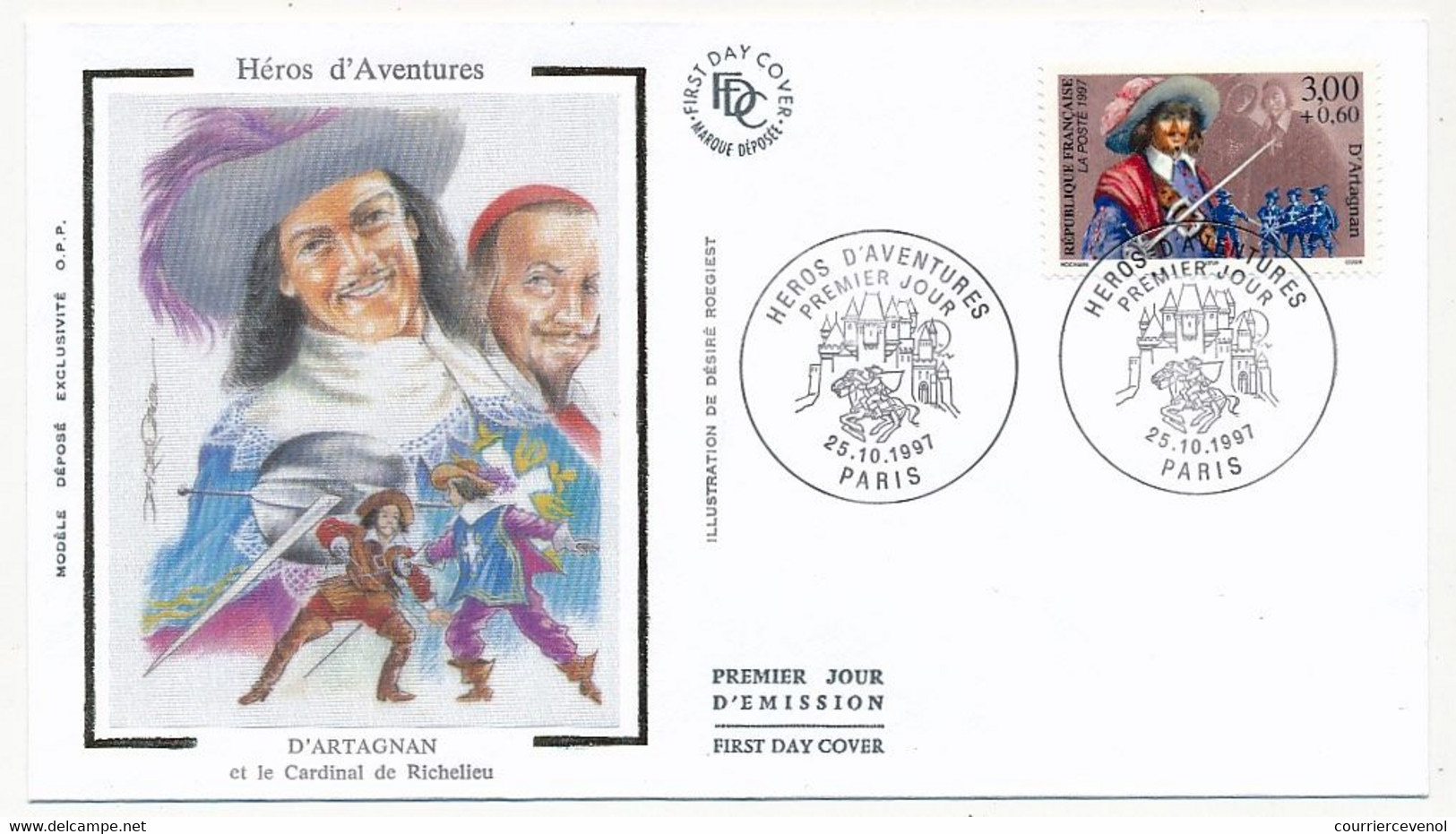 FRANCE => 9 Env. FDC Soie - Héros D'Aventures - D'Artagnan, Cyrano, Lancelot... 3 Cachets Secondaires Compris - 1990-1999