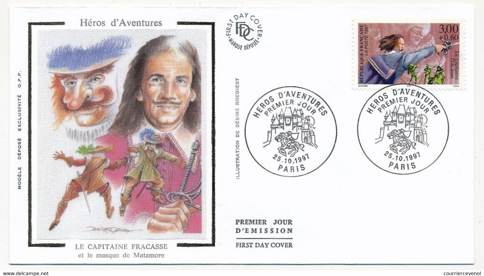 FRANCE => 9 Env. FDC Soie - Héros D'Aventures - D'Artagnan, Cyrano, Lancelot... 3 Cachets Secondaires Compris - 1990-1999