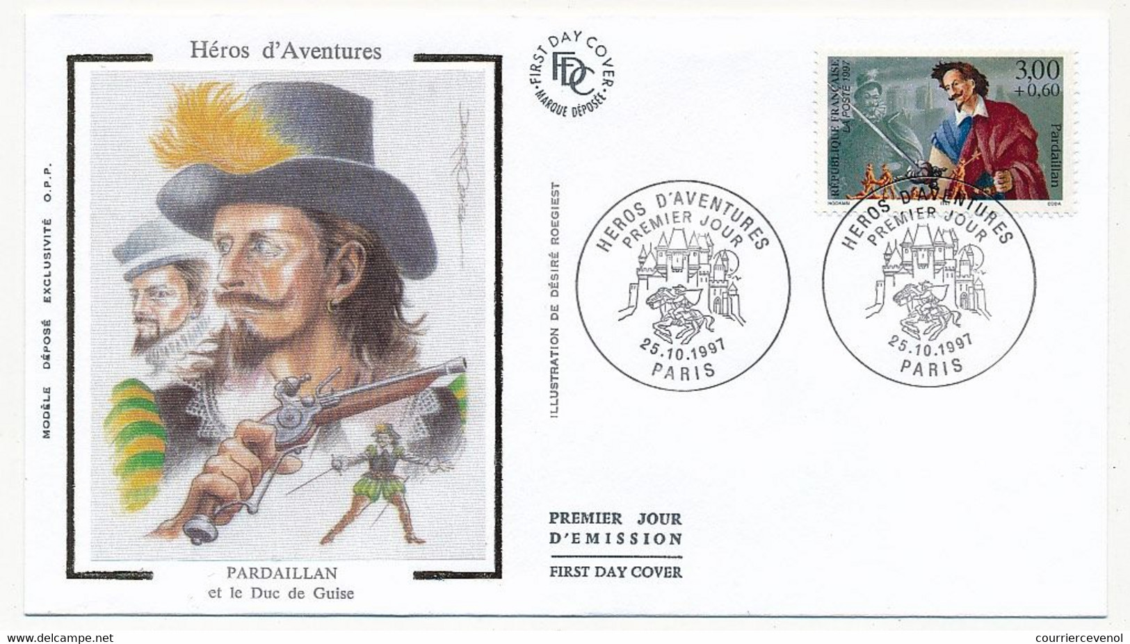 FRANCE => 9 Env. FDC Soie - Héros d'Aventures - D'Artagnan, Cyrano, Lancelot... 3 Cachets secondaires compris