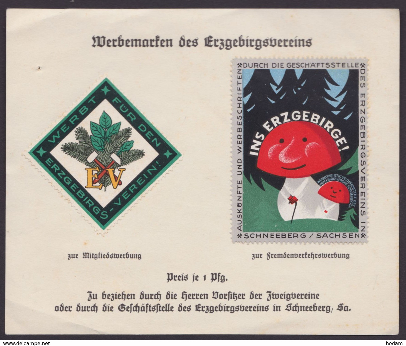 "Schneeberg", Sachsen, 2 Versch. Farbige Vignetten, 20er Jahre, Auf Pass. Blatt - Covers & Documents