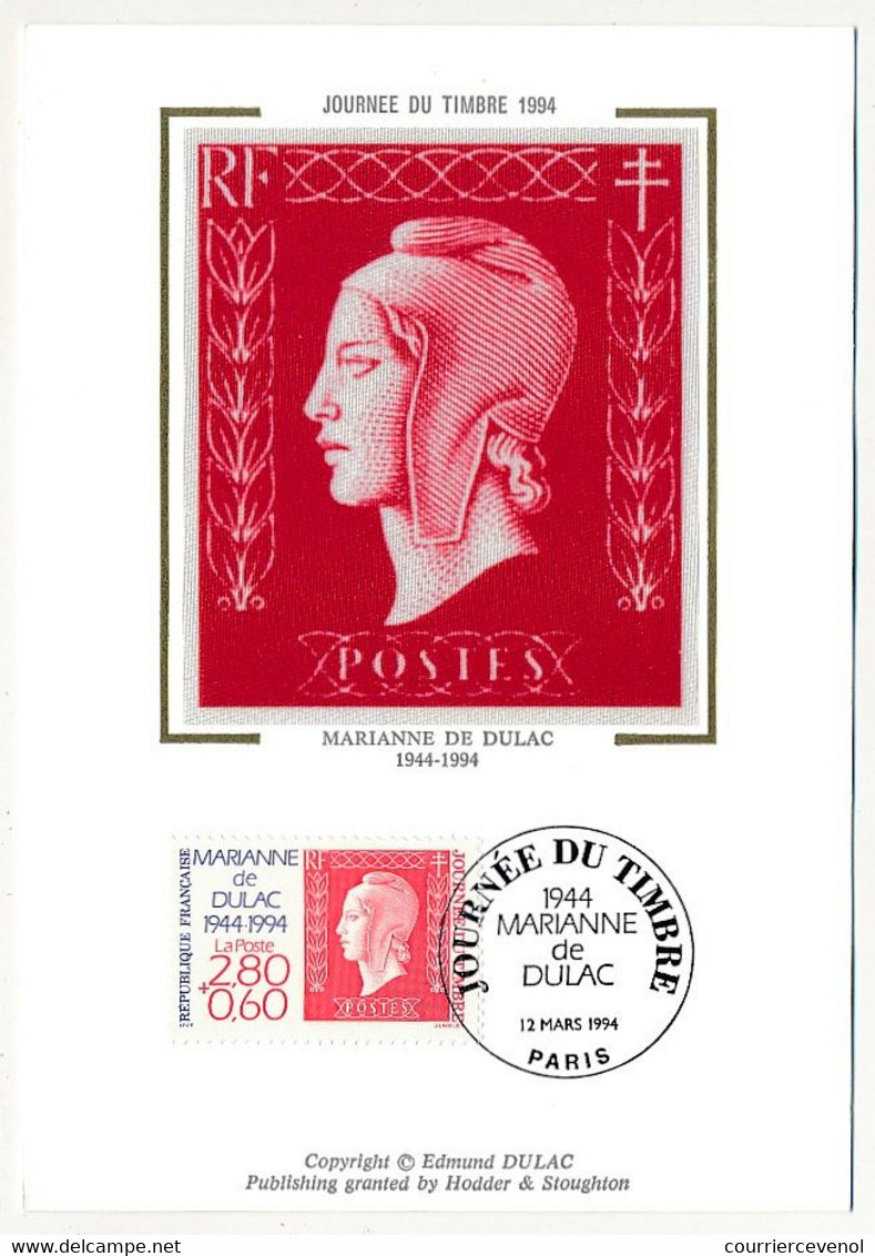 FRANCE =>  2 Cartes/Soie - Journée Du Timbre 1994 PARIS - Timbre Type Marianne De Dulac - 1990-1999