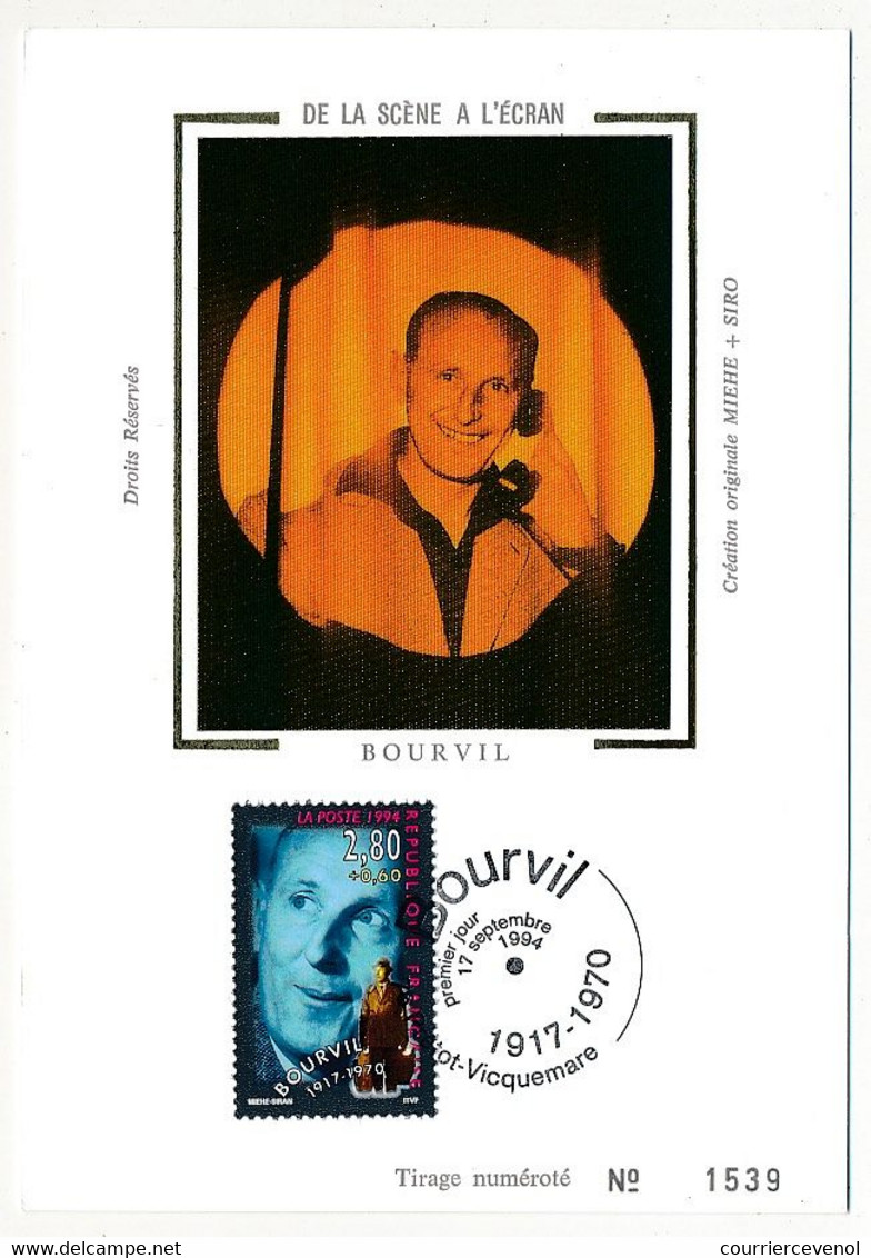 FRANCE =>  6 Cartes/Soie - Scène à L'écran : Coluche, Fernandel, J. Baker, Y. Printemps, Bourvil, Montand - 1994 - 1990-1999