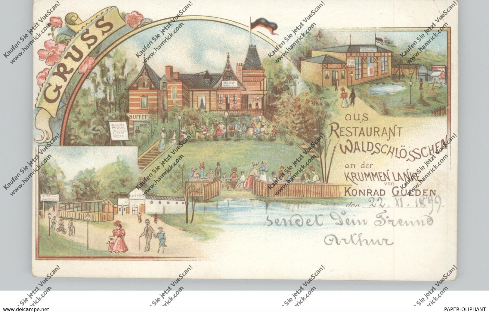 1000 BERLIN - ZEHLENDORF, Lithographie, Restaurant Waldschlößchen An Der Krummen Lanke, Konrad Gulden, 1899 - Zehlendorf