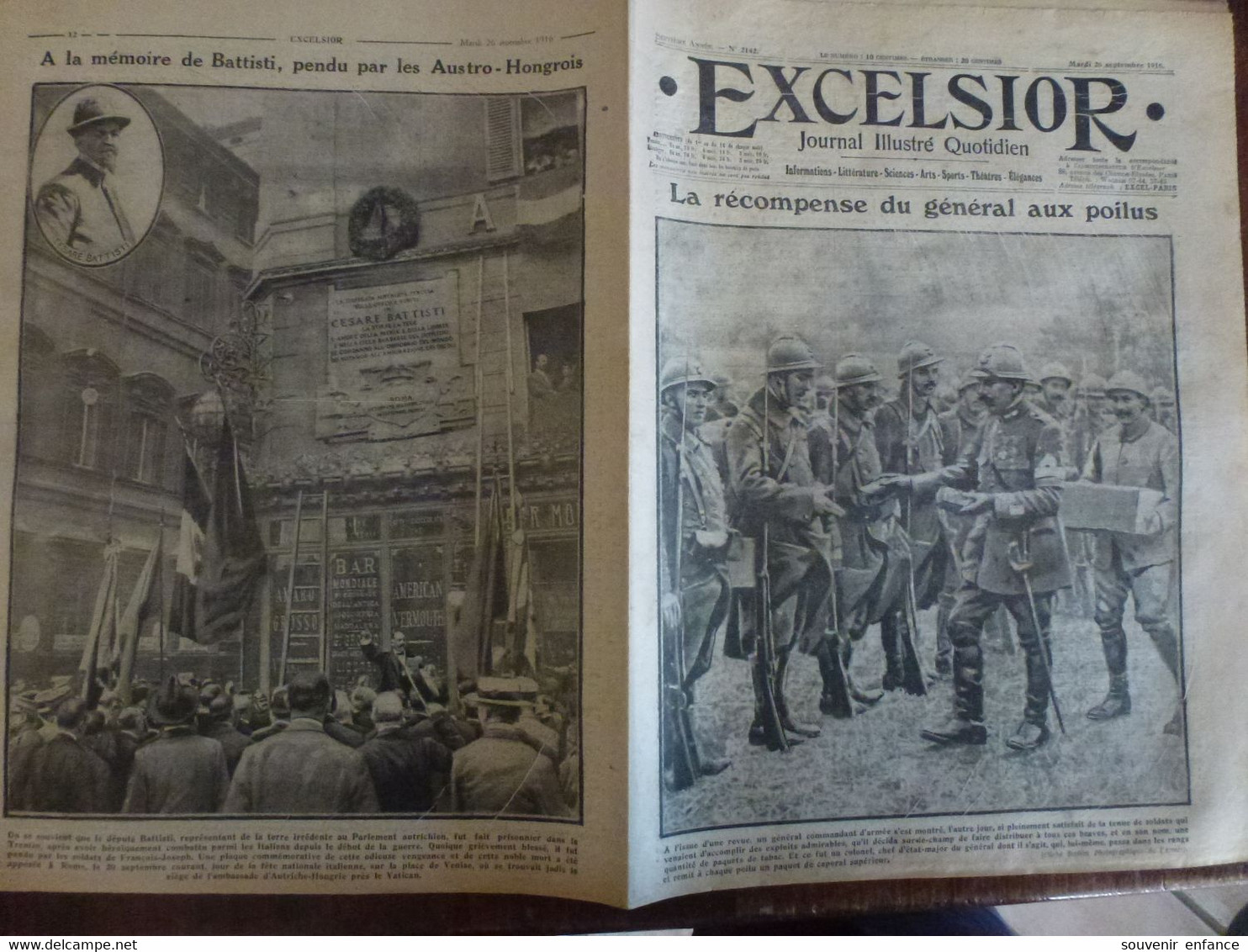 Journal Excelsior 26 Septembre 1916 2142 Poilus Joffre Battisti  Austro Hongrois WW1 Guerre - Autres & Non Classés