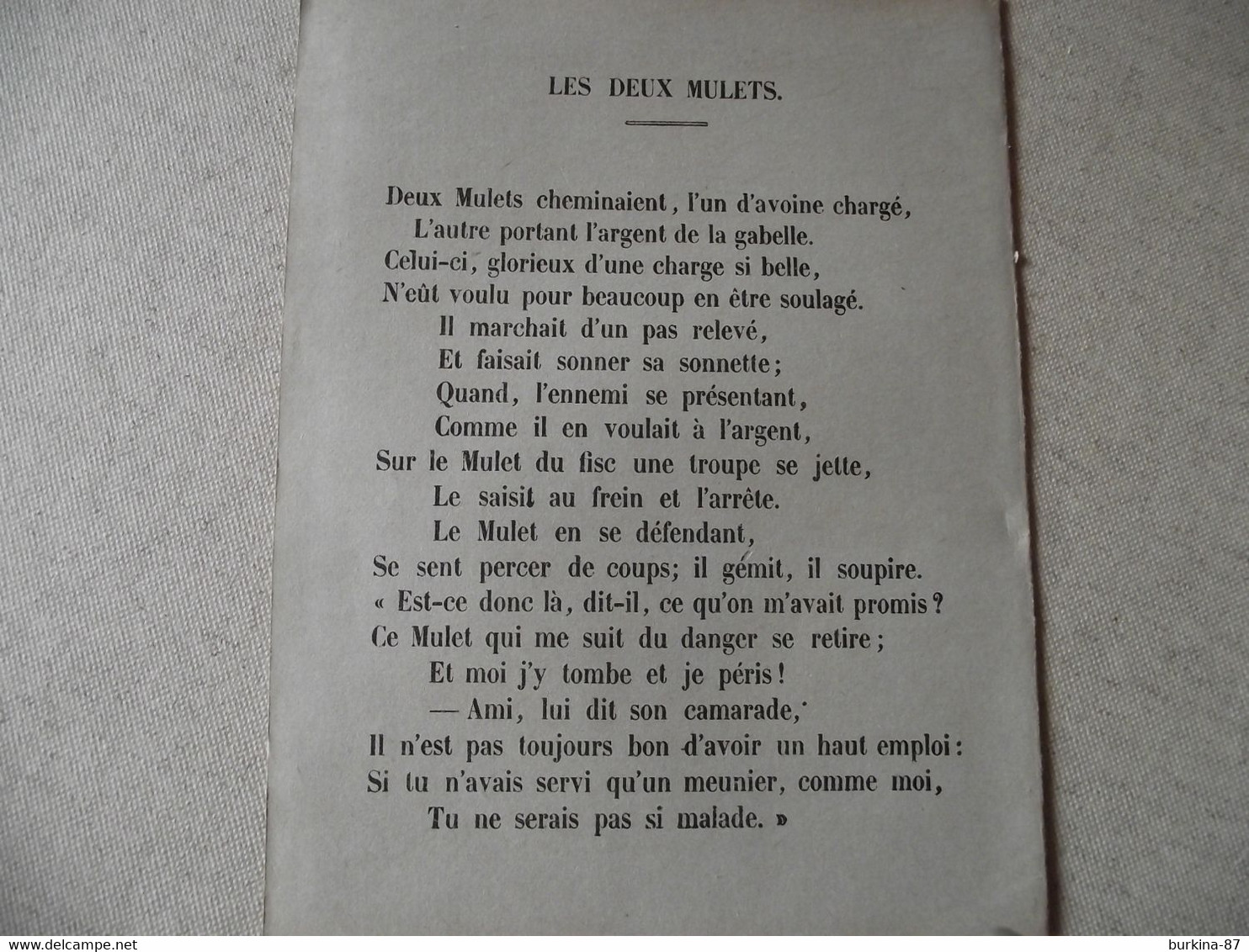 Protège Cahier, Fin XIX,  FABLE De La Fontaine, LES DEUX MULETS - Protège-cahiers