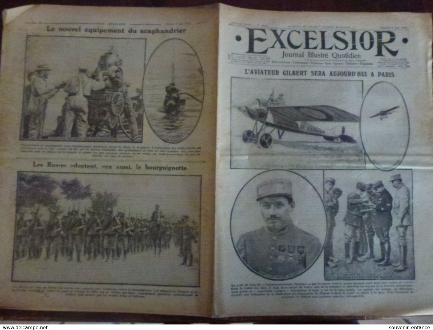 Journal Excelsior 3 Juin 1916 2027 Aviateur Gilbert Aviation Aviateur Avion Trezibonde Scaphandrier WW1 Guerre - Autres & Non Classés