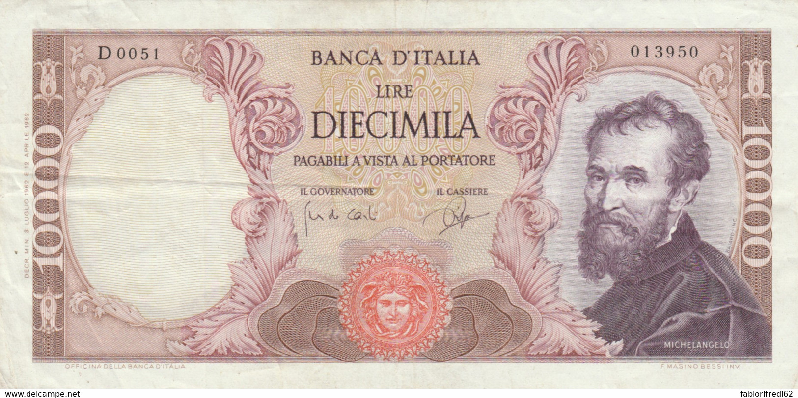 BANCONOTA 1962 ITALIA 10000 MICHELANGELO EF (ZX1468 - 10000 Lire