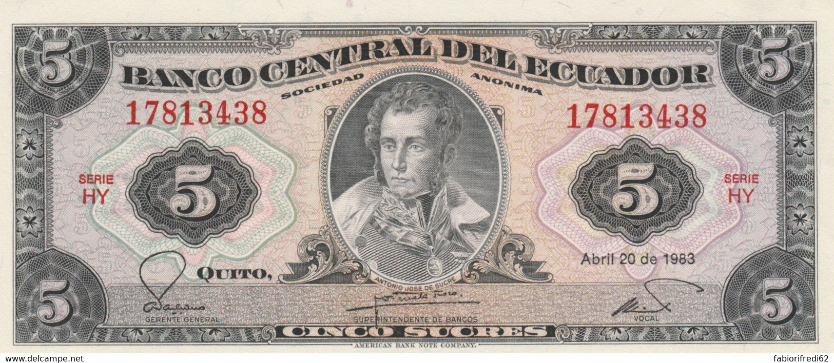 BANCONOTA 5 ECUADOR UNC (ZX1628 - Ecuador