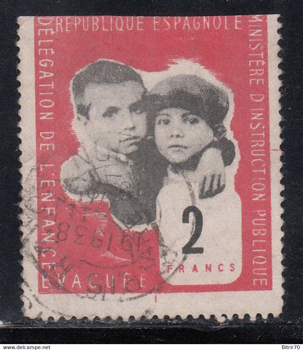 Republique Espagnole, Delegation De L'enfance Evacue, 2 Fr. Emitido En Francia. - Viñetas De La Guerra Civil