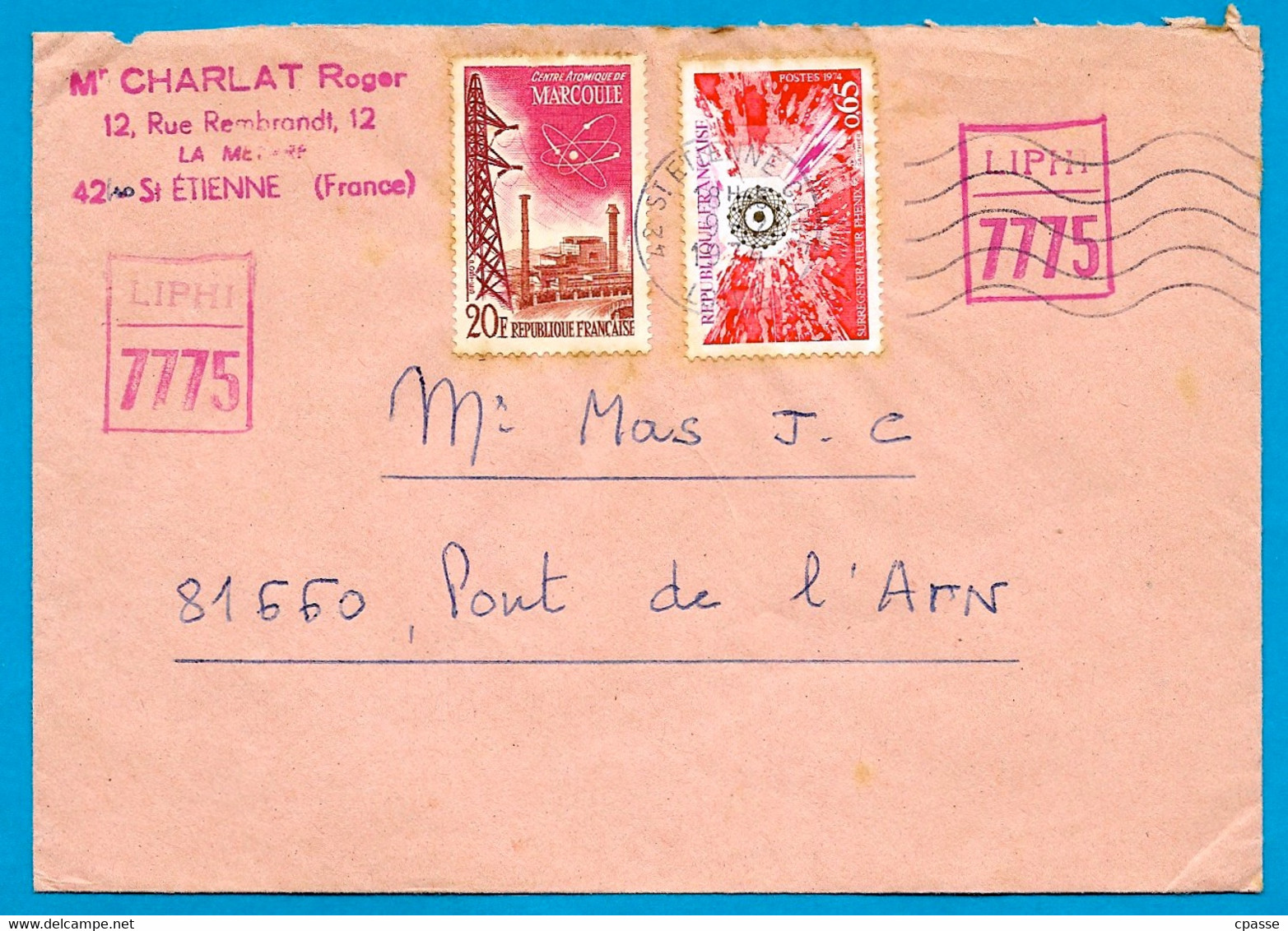 1974 Lettre à En-tête De Collectionneur LIPHI 7775 42 St Saint-Etienne, Affranchissement Composé - 1961-....