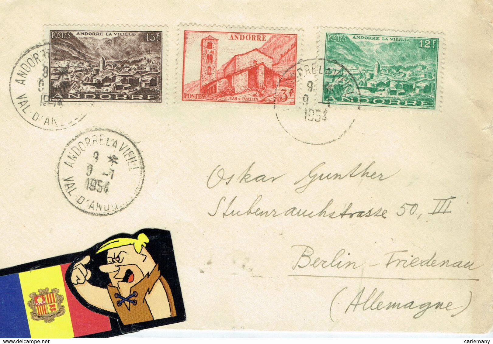 ENVELOPPE ANDORRE - BERLIN ALEMAGNE 9-1-1954 - Sonstige & Ohne Zuordnung