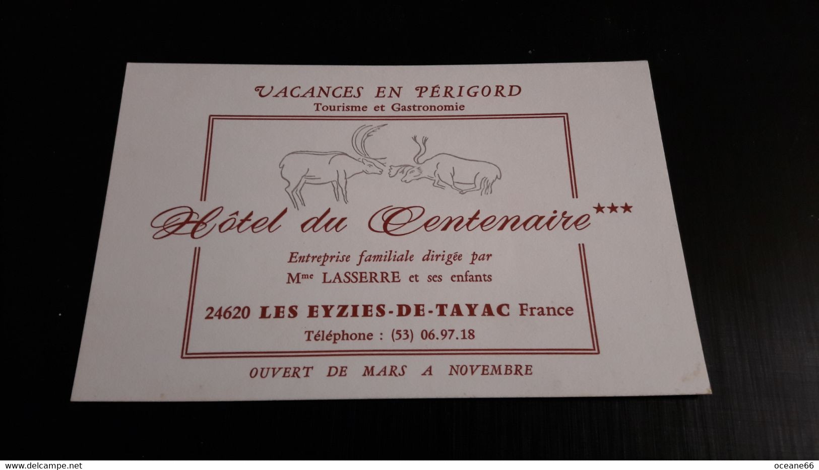 Carte Hôtel Du Centenaire 24620 Les Eyzies De Tayac Mme Lasserre - Chiavi Elettroniche Di Alberghi