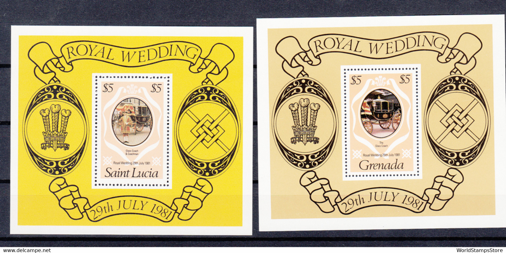 St Lucia & Grenada 1981 Royal Wedding. Two (2) S/S. MNH. VF. - St.Lucia (1979-...)