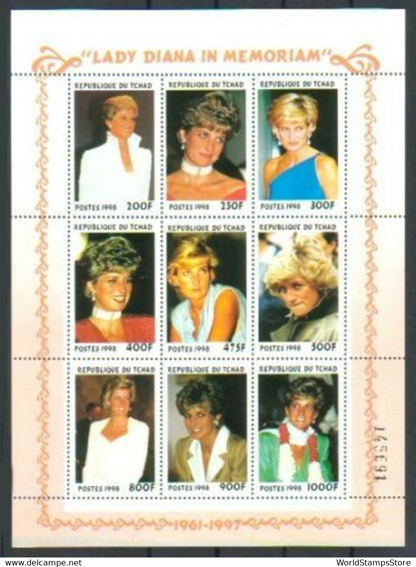 Chad 1998 Lady Diana In Memoriam. Sheetlet Of 9. MNH. VF. - Chad (1960-...)