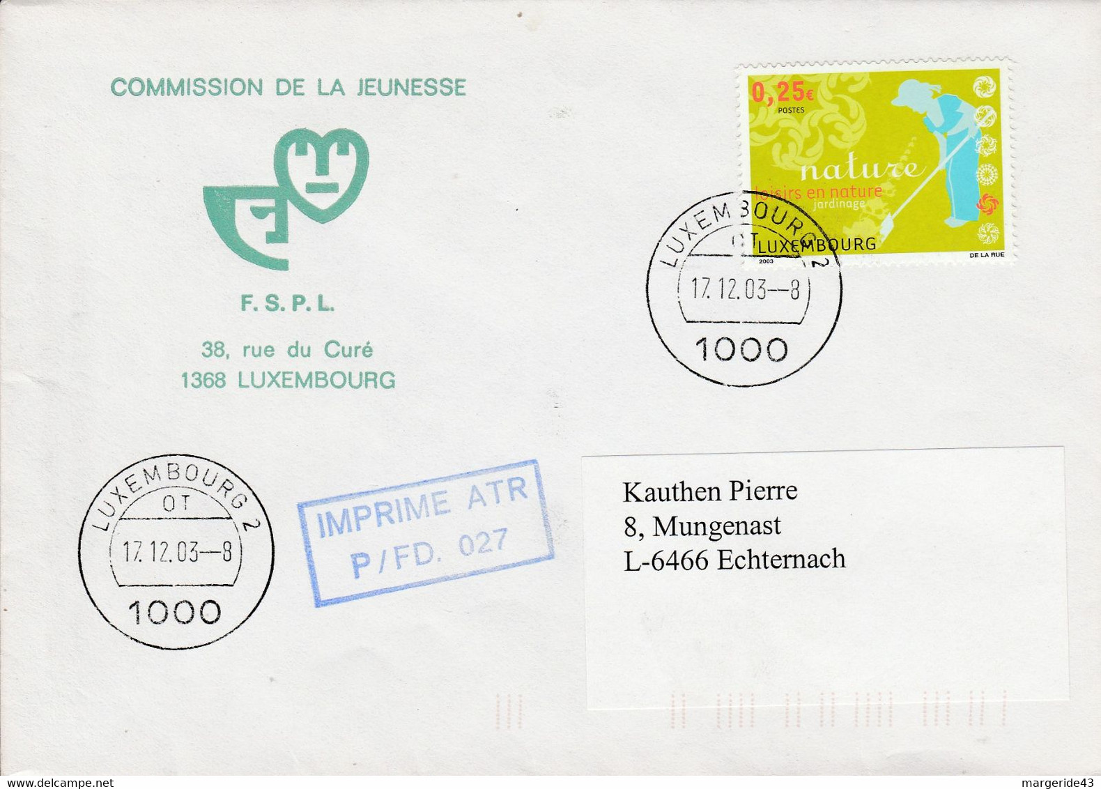 LUXEMBOURG COMMISION DE LA JEUNESSE DE LA FSPL 2003 - Machines à Affranchir (EMA)