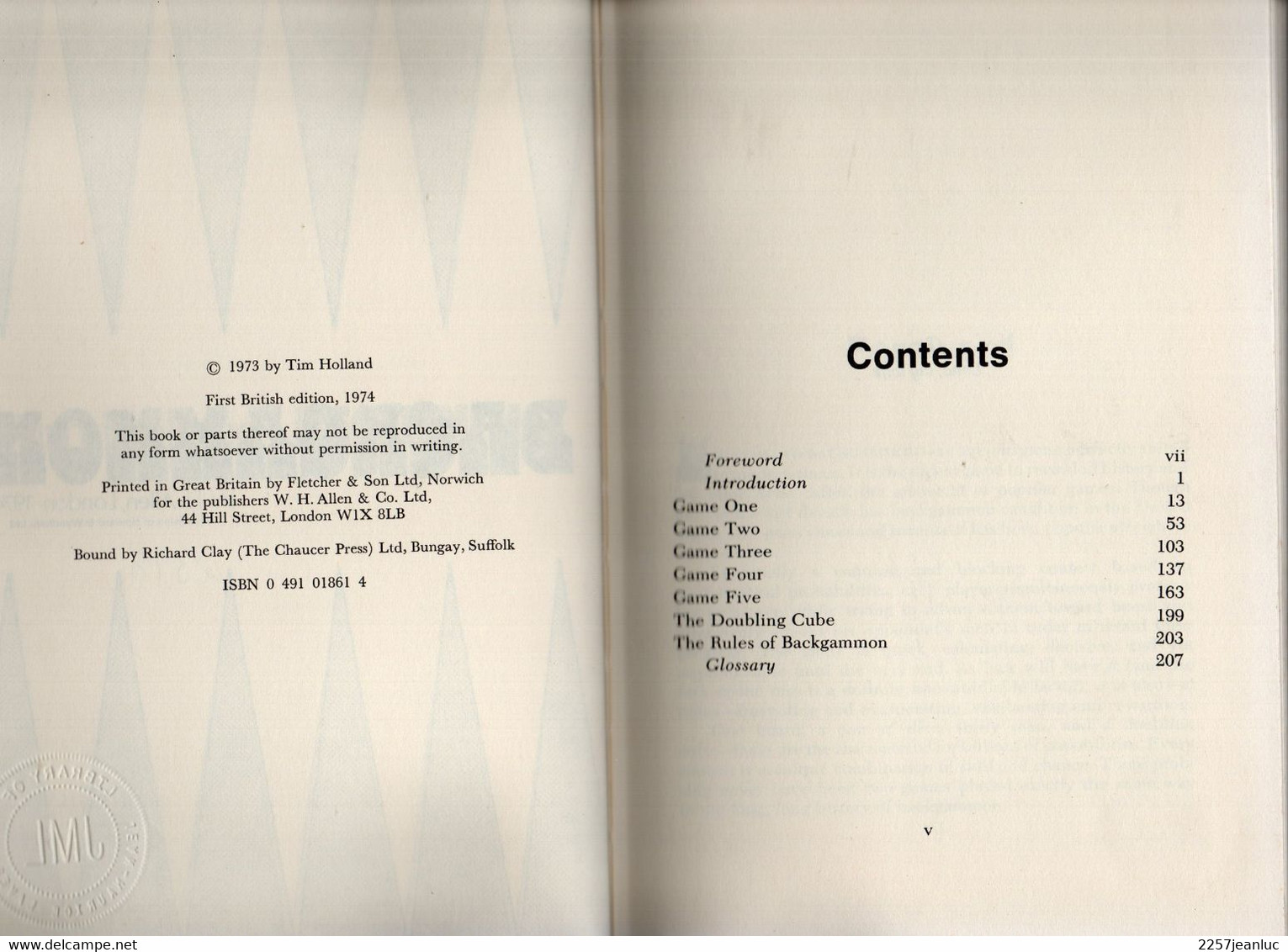 Beginning Backgammon Tim Holland W.H.Allen London 1974 - 1950-Maintenant