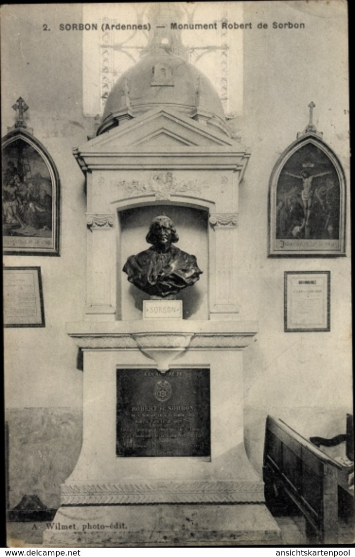 CPA Sorbon Ardennes, Monument Robert De Sorbon - Otros & Sin Clasificación