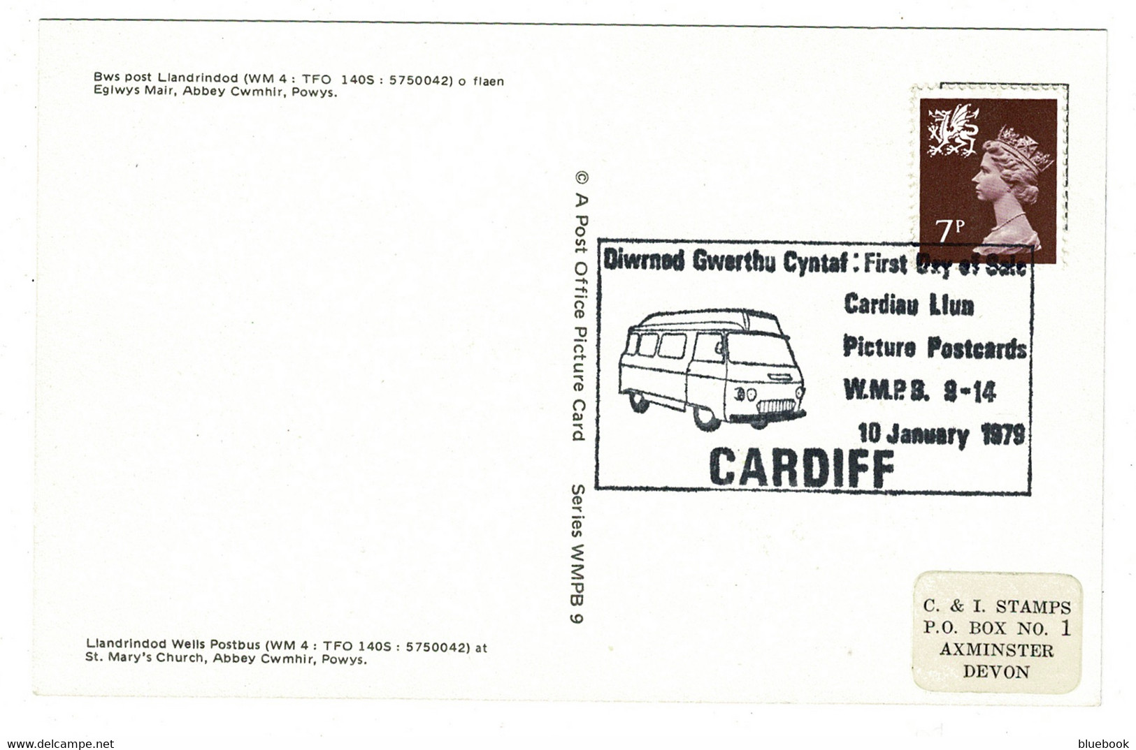 Ref 1398 - 1979 Post Office Postbus Llandrindod Wells - Special Cancel Postmark For Cardiff - Radnorshire