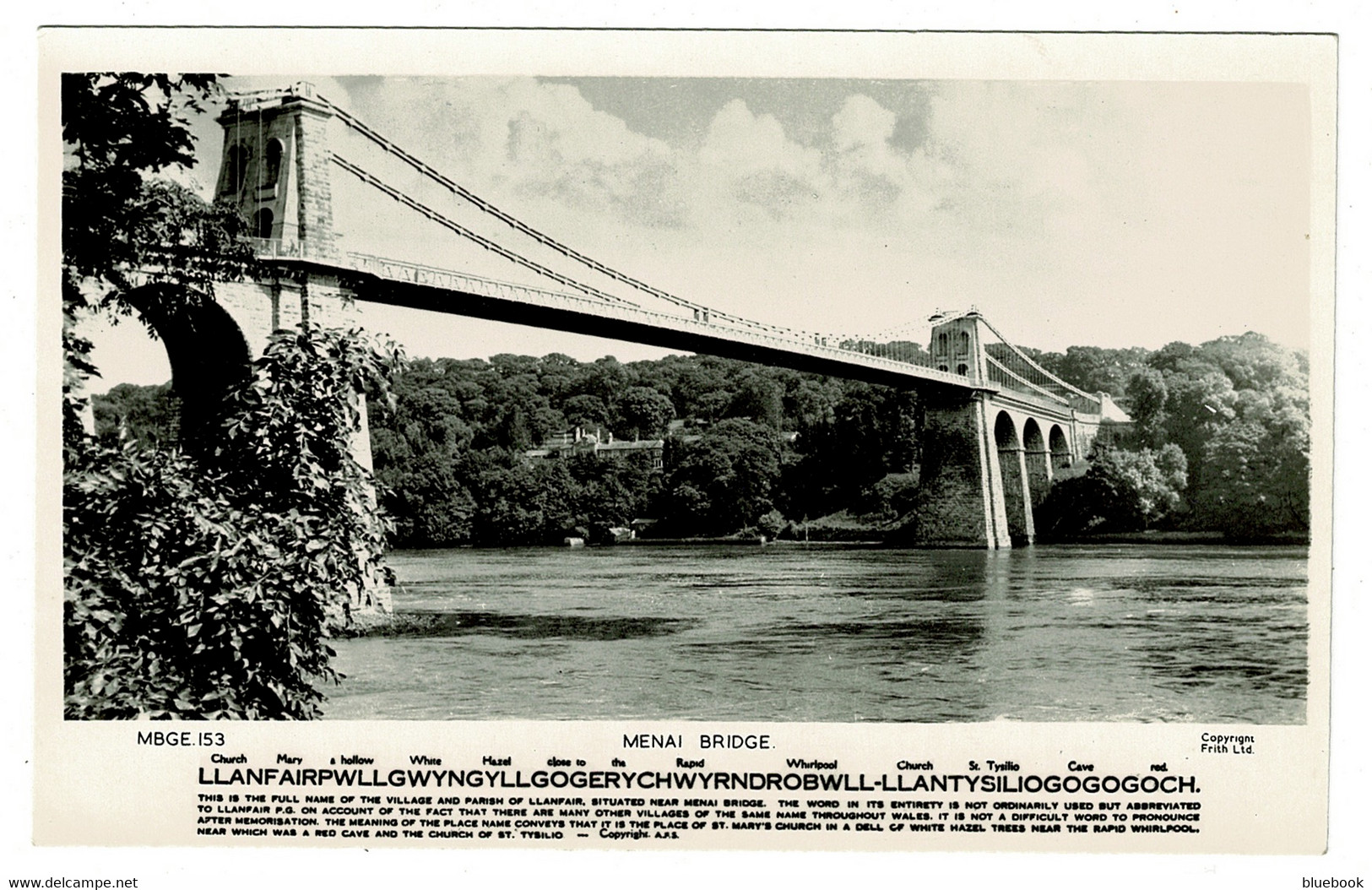Ref 1399  - Real Photo Postcard - Menai Bridge Llanfair - Caernarvonshire Anglesey Wales - Anglesey