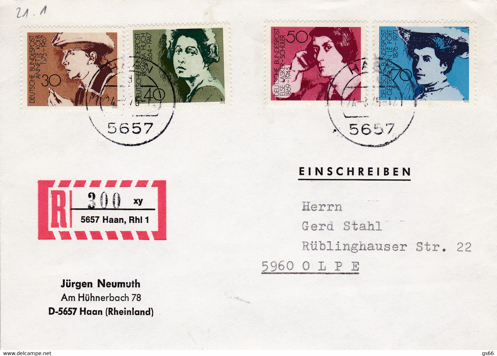 Eingedruckter R-Zettel,  5657 Haan, Rhl 1, Nr. 300  Ub " Xy ", Jürgen Neumuth - R- & V- Labels
