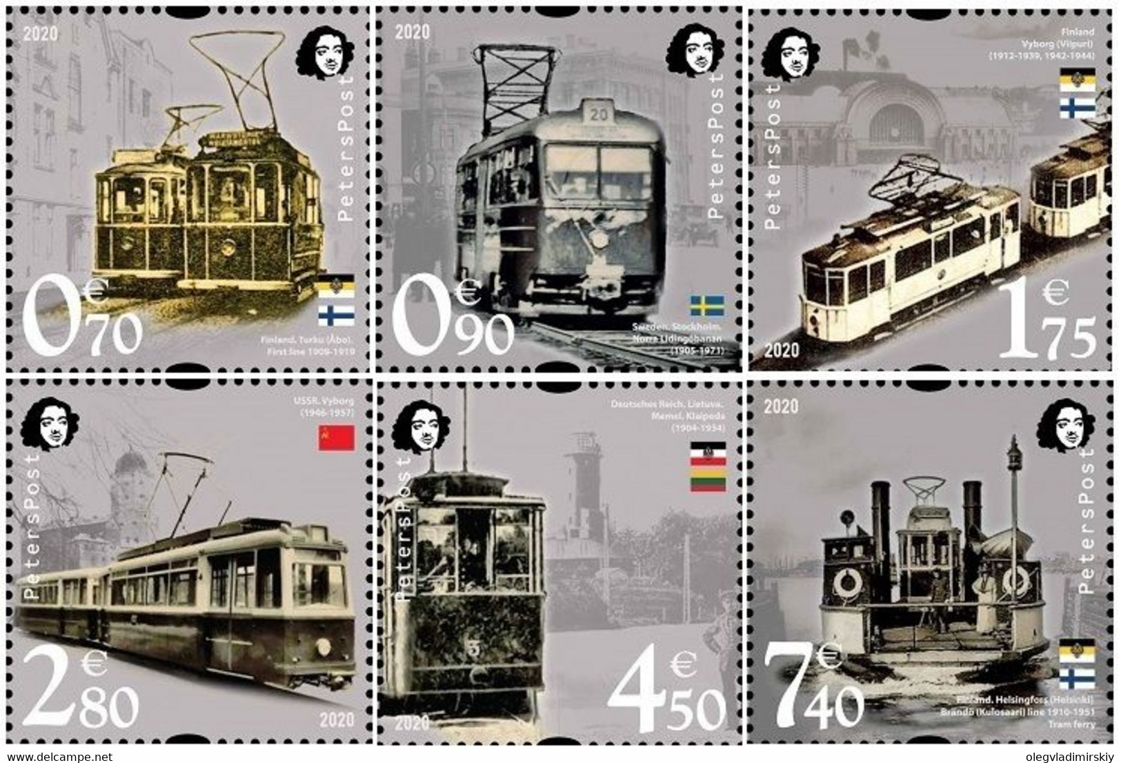 Finland. Peterspost. Lost Tram Lines Of Baltic Towns, Set Of 6 Stamps - Leuchttürme