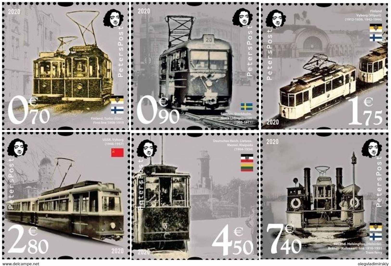 Finland. Peterspost. Lost Tram Lines Of Baltic Towns, Set Of 6 Stamps - Neufs