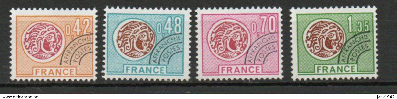 Préoblitérés Yvert N° 134 à 137 ** - Monnaies Gauloises, 4 Valeurs - 1964-1988