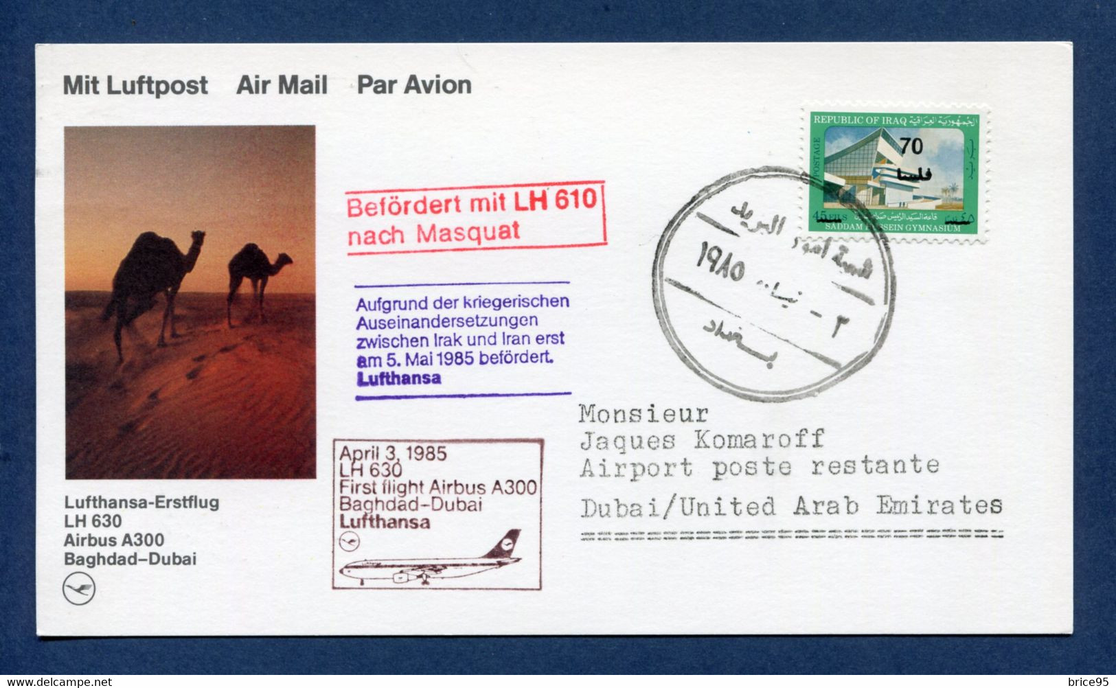 Irak - Premier Vol - Baghdad - Dubaï -  Lufthansa - 1985 - Aviones