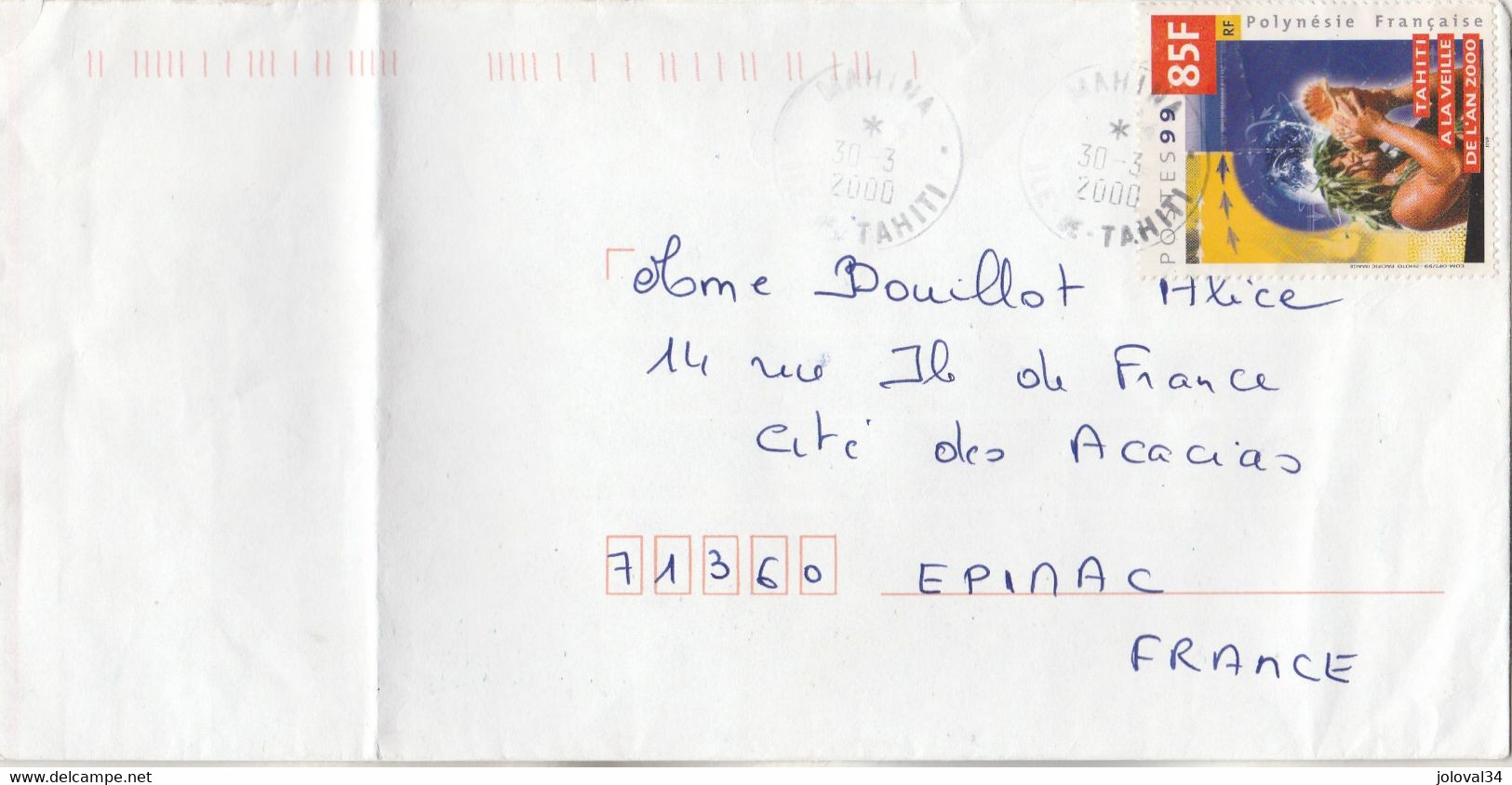 Polynésie Yvert 608 Tahiti Mahina 30/3/2000 Lettre à Epinac Saône Et Loire - Lettres & Documents