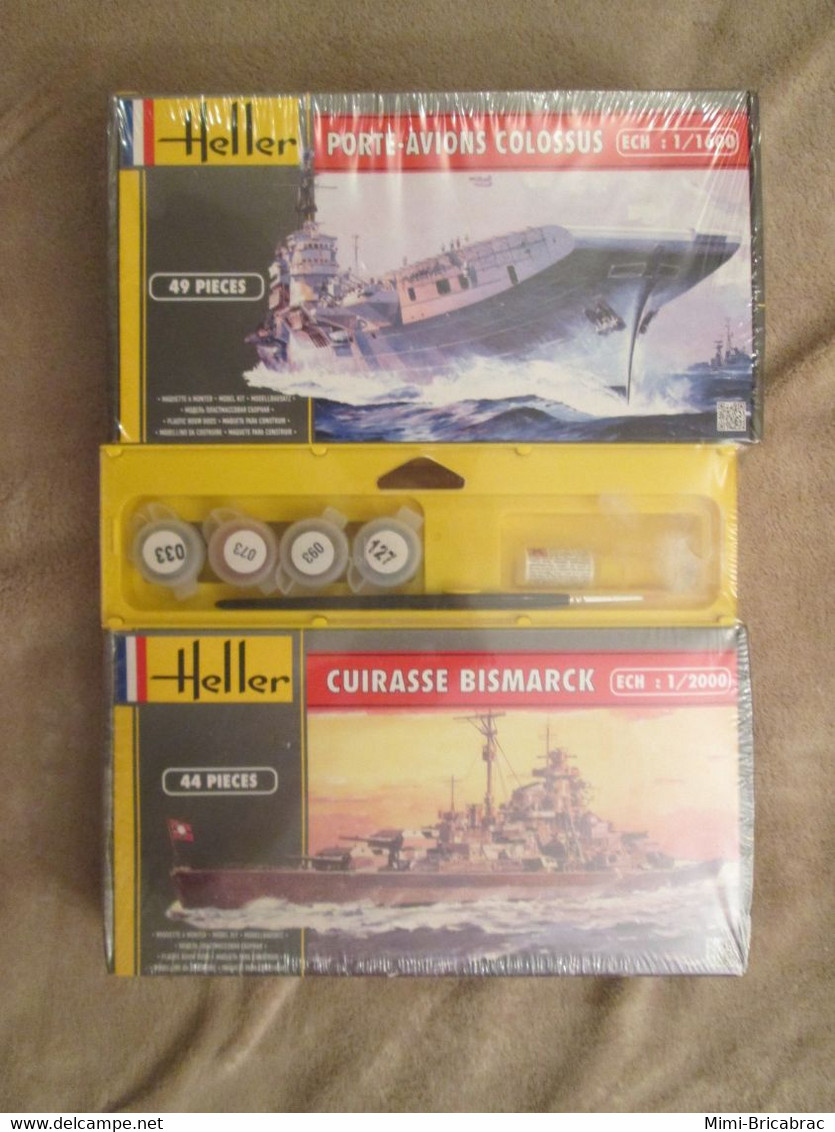 Maquette HELLER Porte Avions GB COLOSSUS + Cuirassé Boche BISMARCK + COLLE  PINCEAU PEINTURE Vaut Au Moins 35€ En Magas1 - Barcos