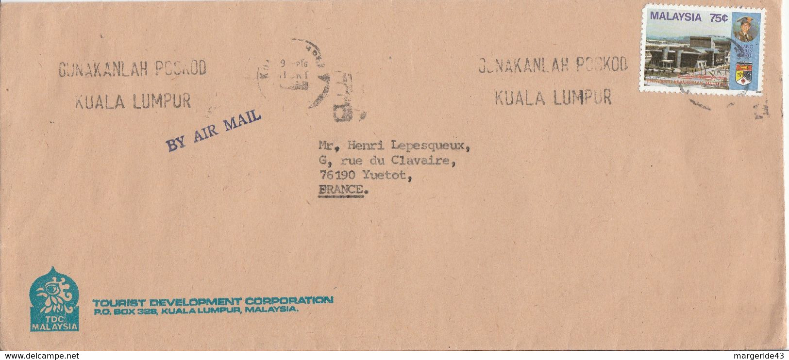 MALAISIE LETTRE POUR LA FRANCE 1972 - Malaysia (1964-...)