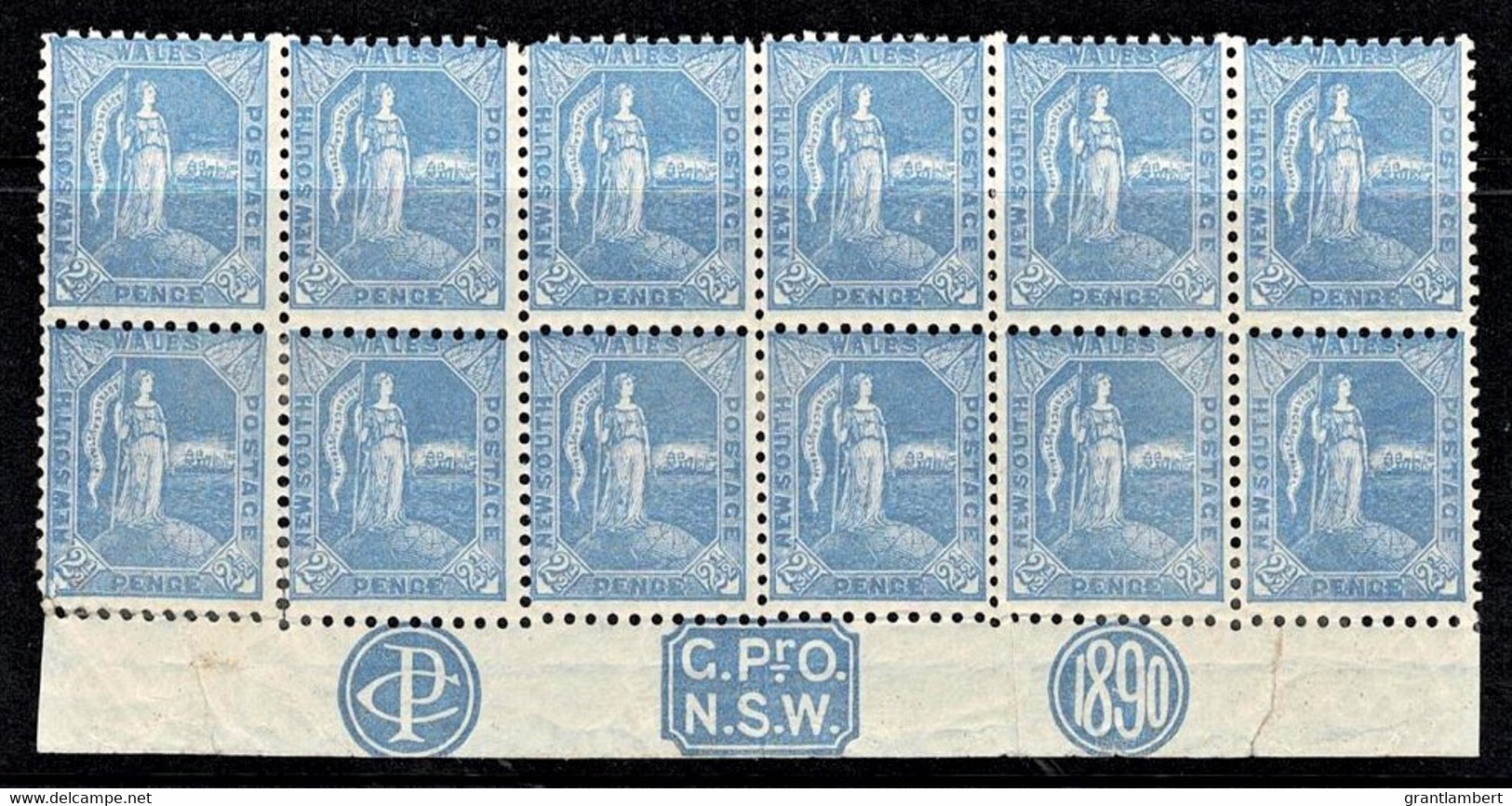 New South Wales 1890  21/2d Ultramarine Block Of 12 Triple Monogram Mint  SG 265 - Ongebruikt