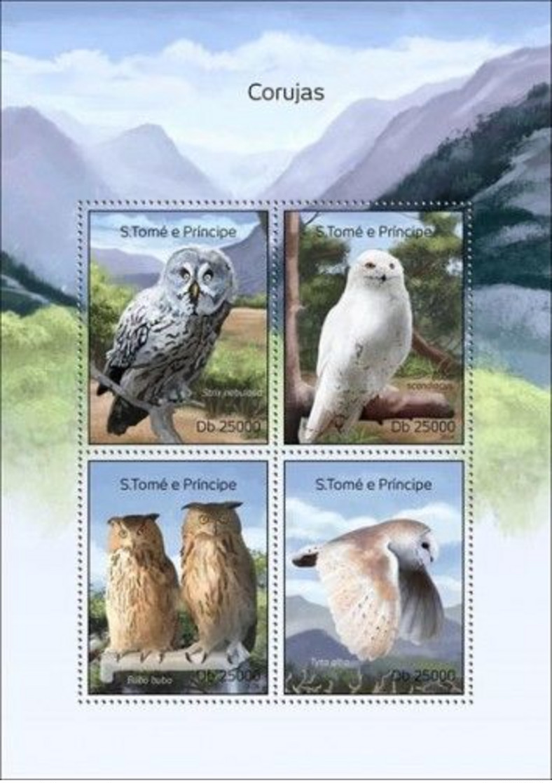 SAO TOME - 2014 - Owls - Perf 4v Sheet - M N H - São Tomé Und Príncipe