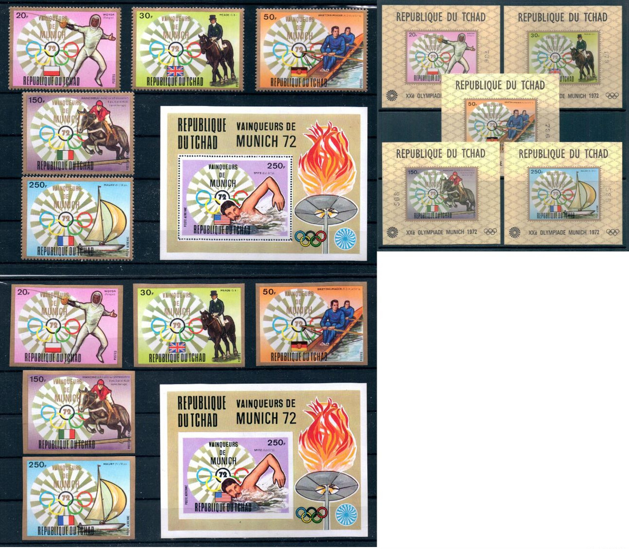 1972 Chad 18, Olympic Games, 5 PERF+5 IMPERF Stamps+2 Blocks+5 DELUXE Sheets Michel #641-645A,B, Blocks #57A,B, A56-F56 - Verano 1972: Munich