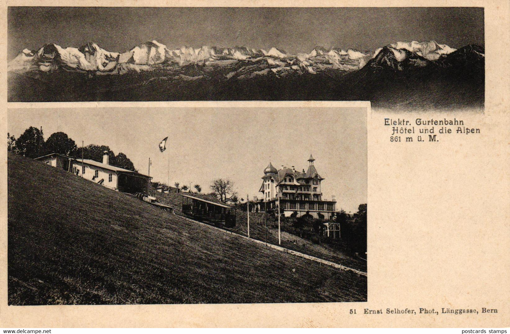 Gurtenbahn, Hotel Und Die Alpen, 1904 Von Gurten-Kulm Nach Schaffhausen Versandt - Schleitheim