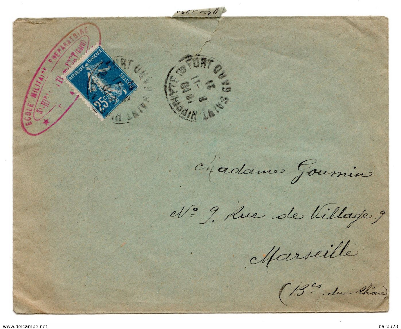 Enveloppe Semeuse 25c Bleu Ob 1921 Cachet Ecole Militaire Preparatoire St Hippolyte Du Fort - Militärstempel Ab 1900 (ausser Kriegszeiten)