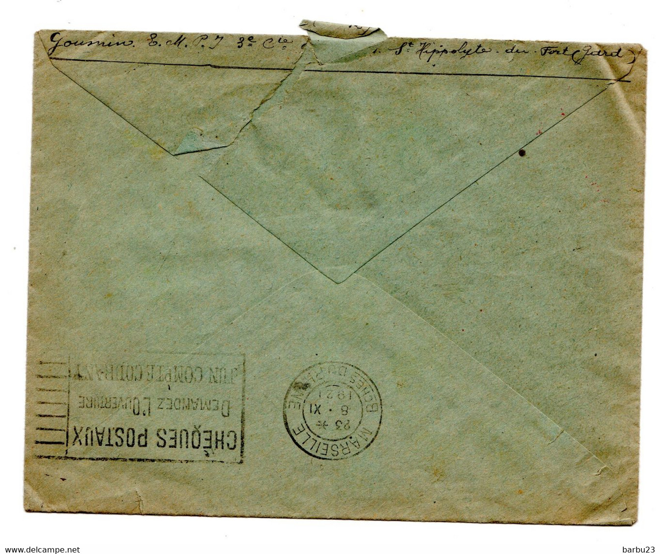 Enveloppe Semeuse 25c Bleu Ob 1921 Cachet Ecole Militaire Preparatoire St Hippolyte Du Fort - Militärstempel Ab 1900 (ausser Kriegszeiten)