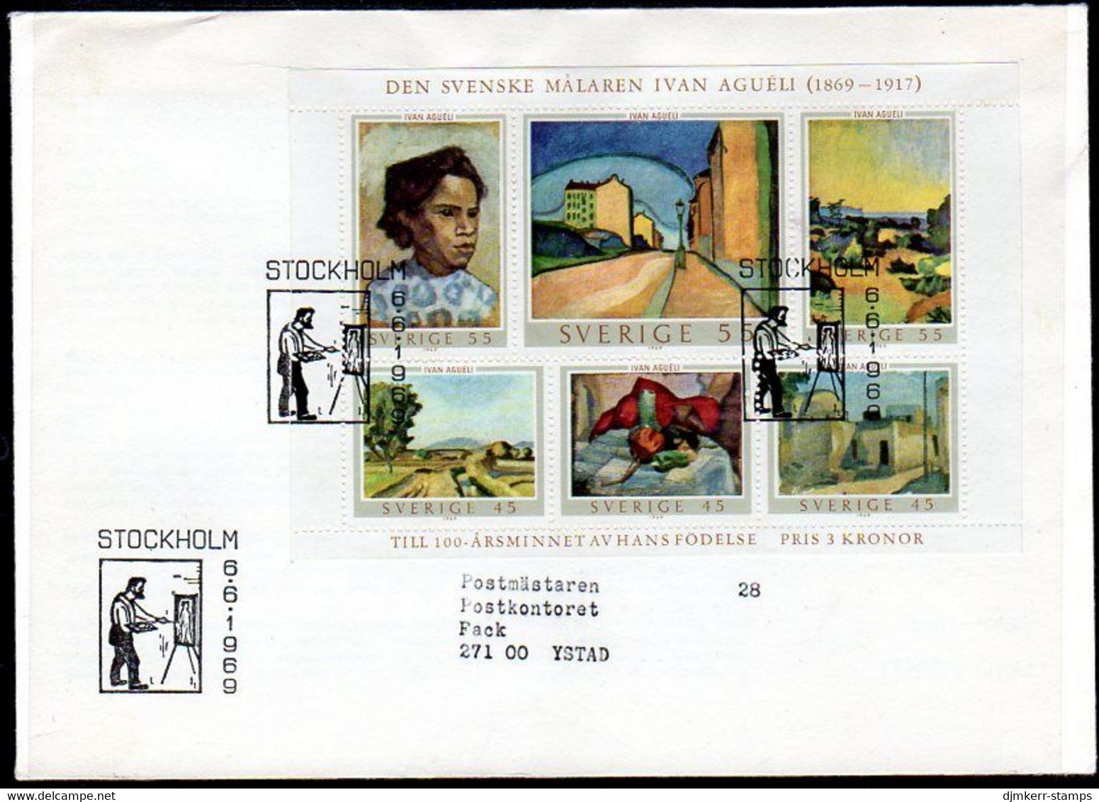 SWEDEN 1969  Aguell Paintings FDC.  Michel Block 1 - FDC