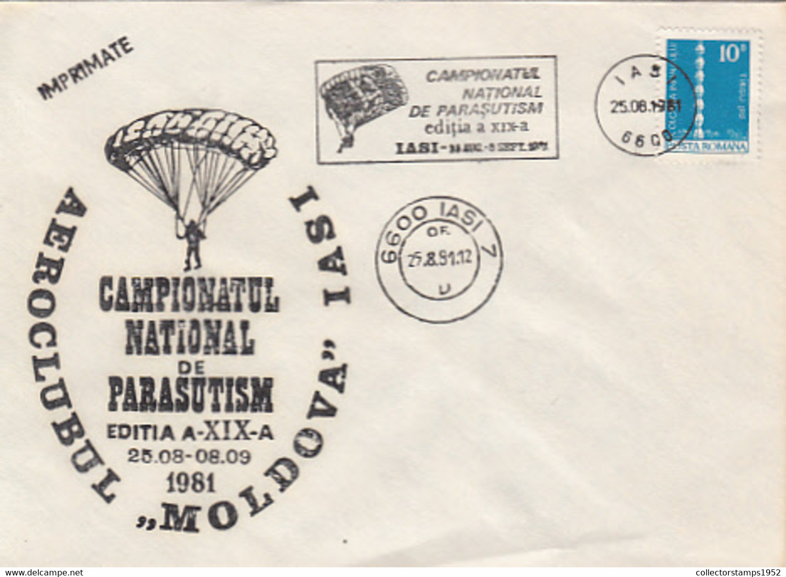 90537- NATIONAL CHAMPIONSHIP, PARACHUTTING, SPORTS, SPECIAL COVER, 1981, ROMANIA - Fallschirmspringen