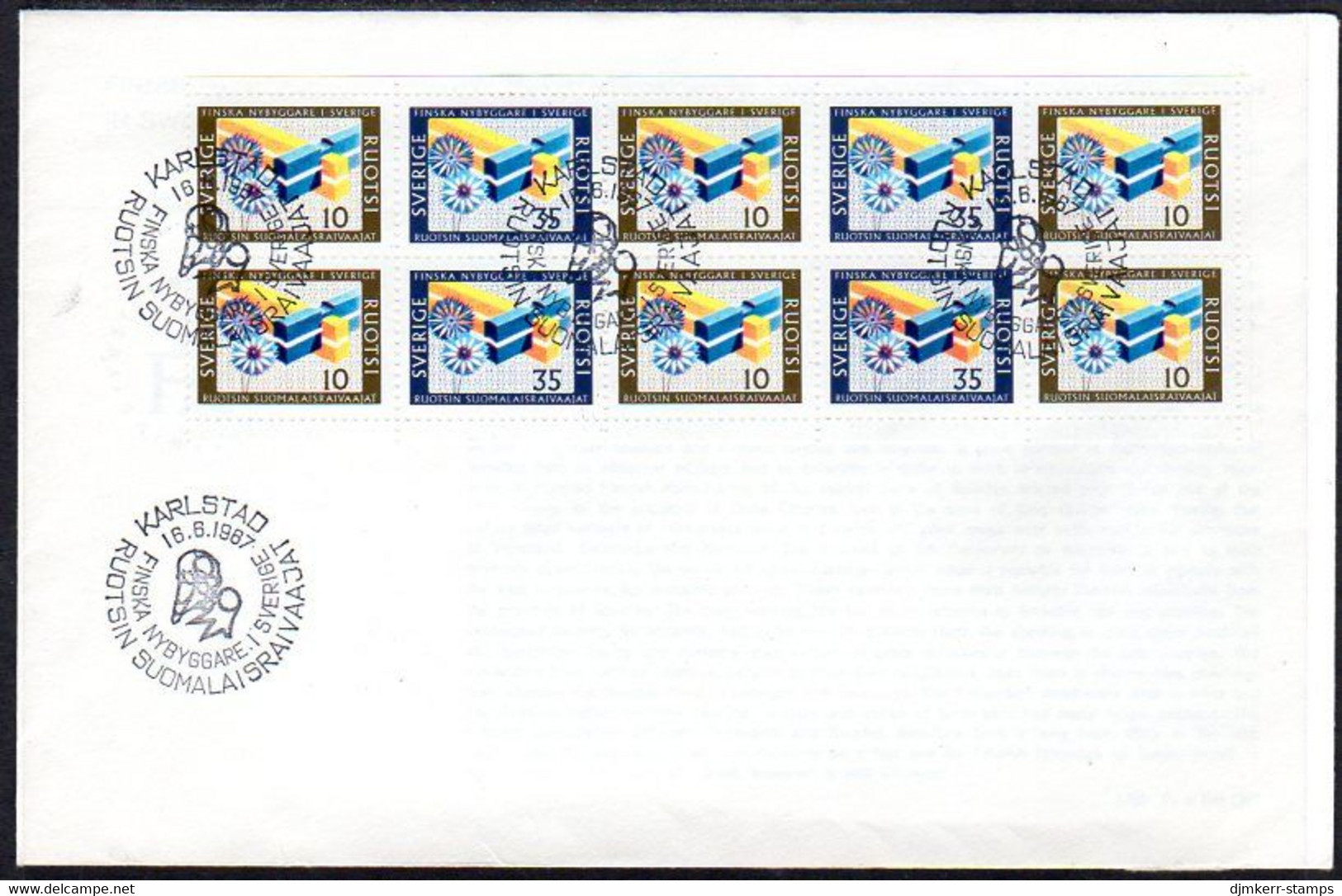 SWEDEN 1967 Finnish Settlers In Sweden FDC.  Michel 584-85 - FDC