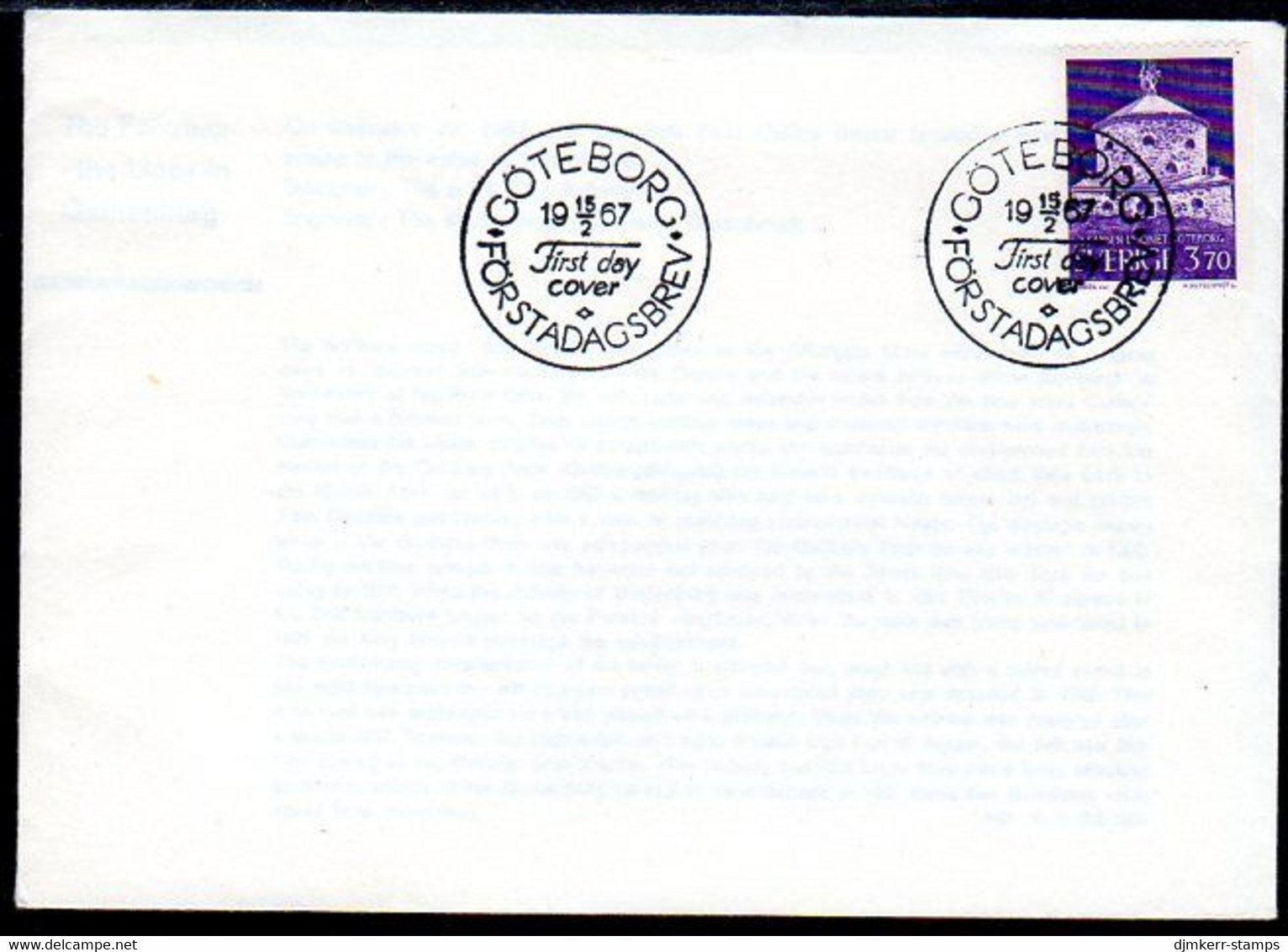 SWEDEN 1967 Lion Tower In Göteborg FDC.  Michel 574 - FDC