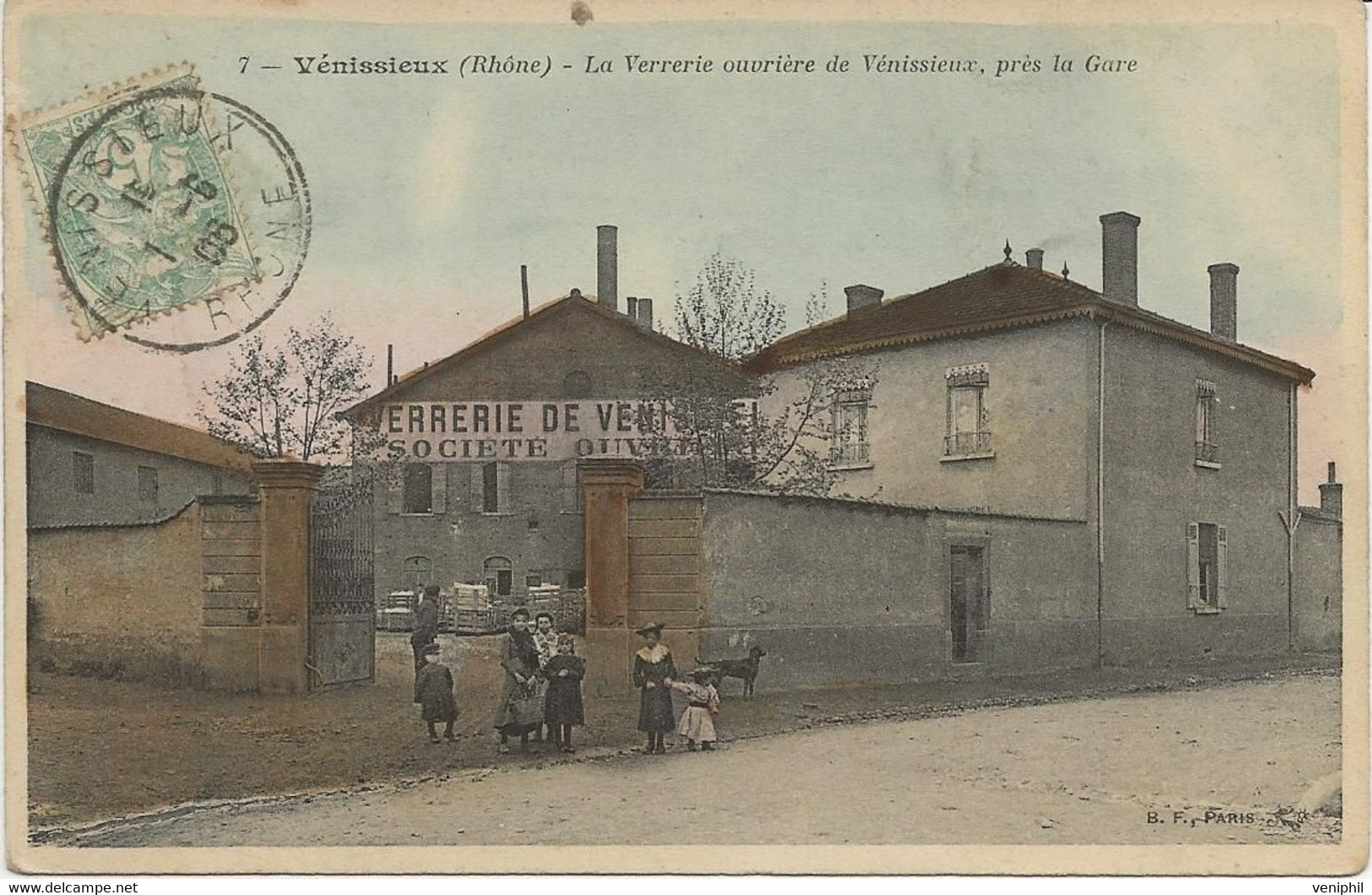 VENISSIEUX -  CARTE COULEUR - LA VERRERIE OUVRIERE ,PRES LA GARE -1908 - Vénissieux