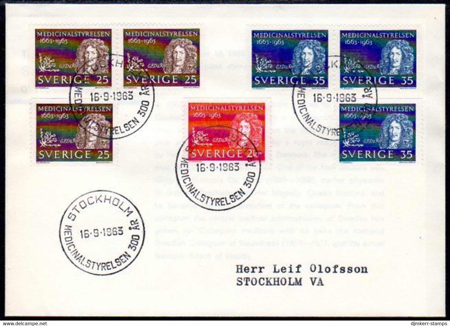 SWEDEN 1963 State Health Board FDC.  Michel 508-10 - FDC