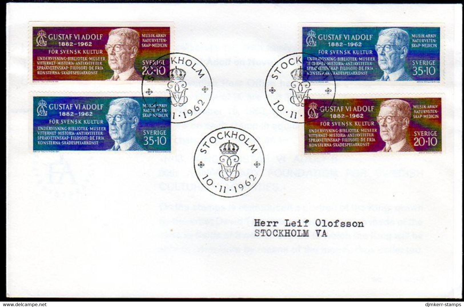 SWEDEN 1962 King's 80th Birthday FDC.  Michel 498-99 - FDC