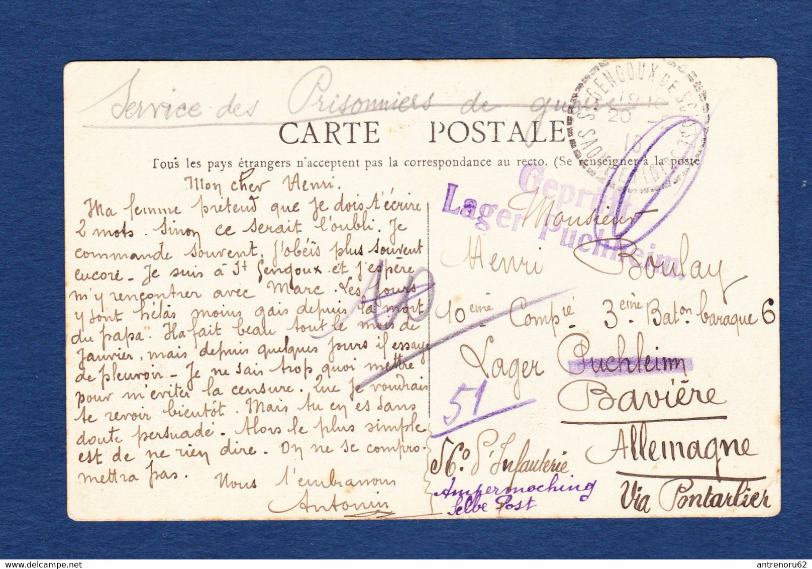 POSTCARD-FRANCE-SAINT-GENGOUX--DE--SCISSE-SEE-SCAN-POSTCARD-PRISONNIERS-DE-GUERRE - Otros & Sin Clasificación