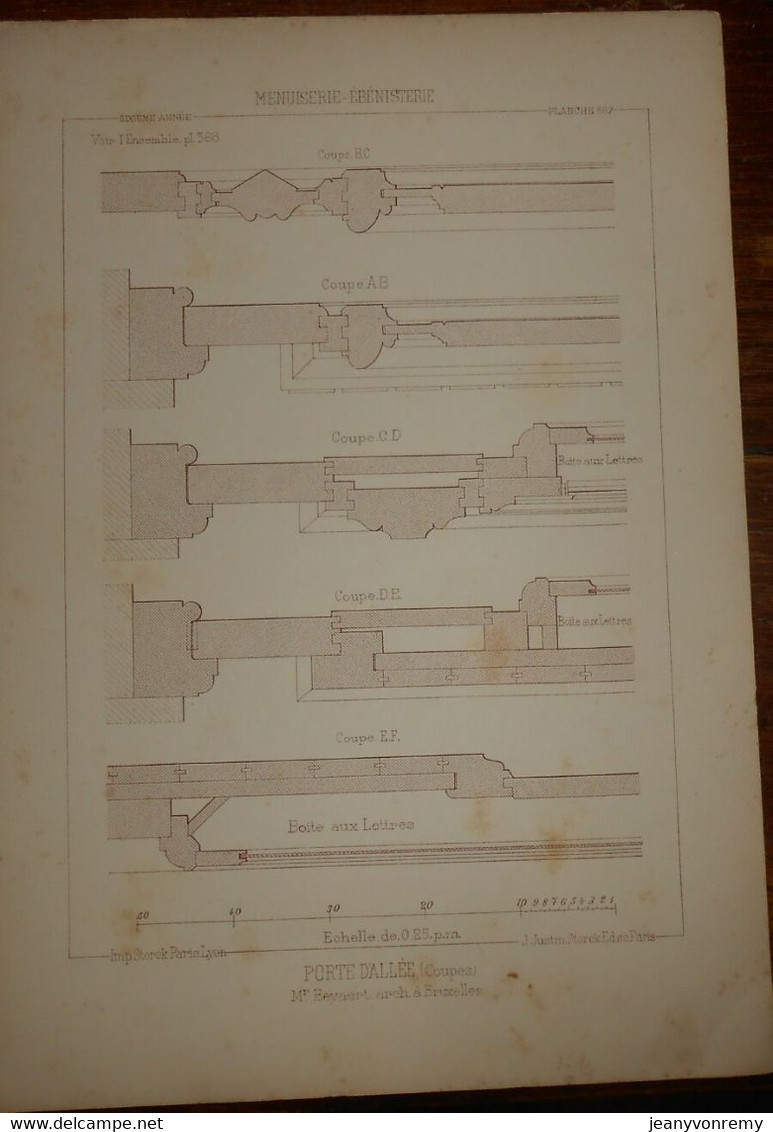 Porte D'allée. Coupes. Ebénisterie - Menuiserie. M. Beyaert, Architecte à Bruxelles. 1887. - Other Plans