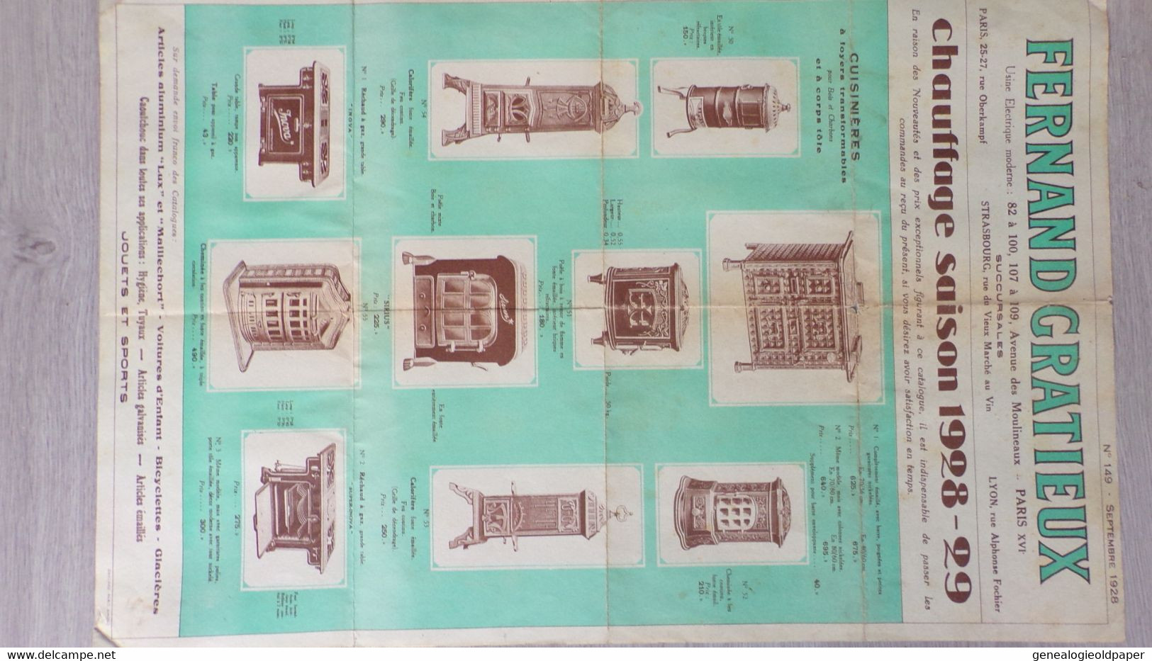 75-PARIS-67-STRASBOURG-69-LYON-AFFICHE PUBLICITE FERNAND GRATIEUX CHAUFFAGE 1928-1929-JOUET-CALORIFERE-POUSSETTE - Posters